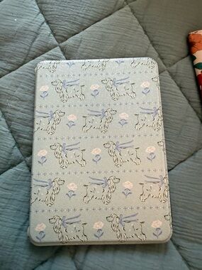Tablet Cover with Dog and Floral Print in Light Green